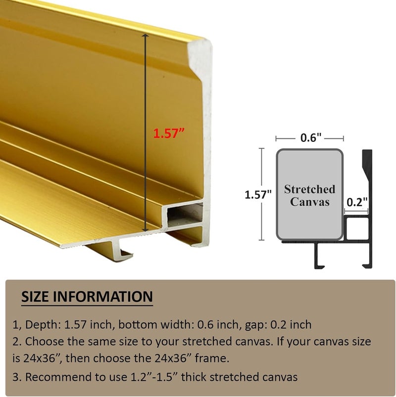 Akfado Canvas Floater Frame for 36x36 Oil Paintings Prints, DIY Metal Floating Frame for Portrait Landscape Oil Paintings, Painting Frame for Art Show Gallery Wall Home Office Living Room Decor (Gold) - Image 3