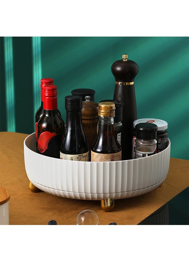 منظم مكياج دوار، منظم مكياج دوار بزاوية 360 درجة مع درابزين سميك، منظم مكياج دوار للمخزن والثلاجة وسطح العمل (أبيض) - Image 4