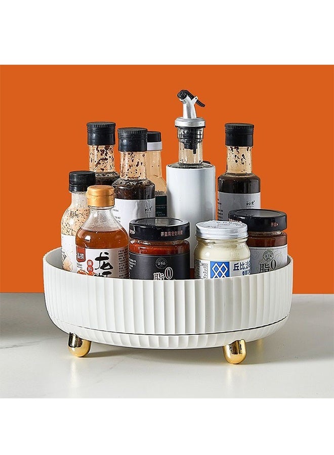 منظم مكياج دوار، منظم مكياج دوار بزاوية 360 درجة مع درابزين سميك، منظم مكياج دوار للمخزن والثلاجة وسطح العمل (أبيض) - Image 5