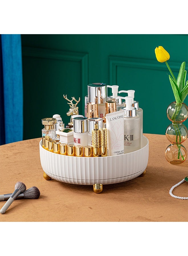 منظم مكياج دوار، منظم مكياج دوار بزاوية 360 درجة مع درابزين سميك، منظم مكياج دوار للمخزن والثلاجة وسطح العمل (أبيض) - Image 2