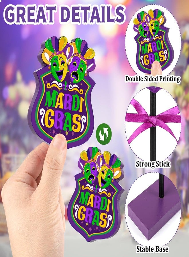 Hedeey 3 Pieces Mardi Gras Table Decorations Wooden Set, Rustic Mardi Gras Tiered Tray Decor for Home Party Room (Colorful) - Image 5