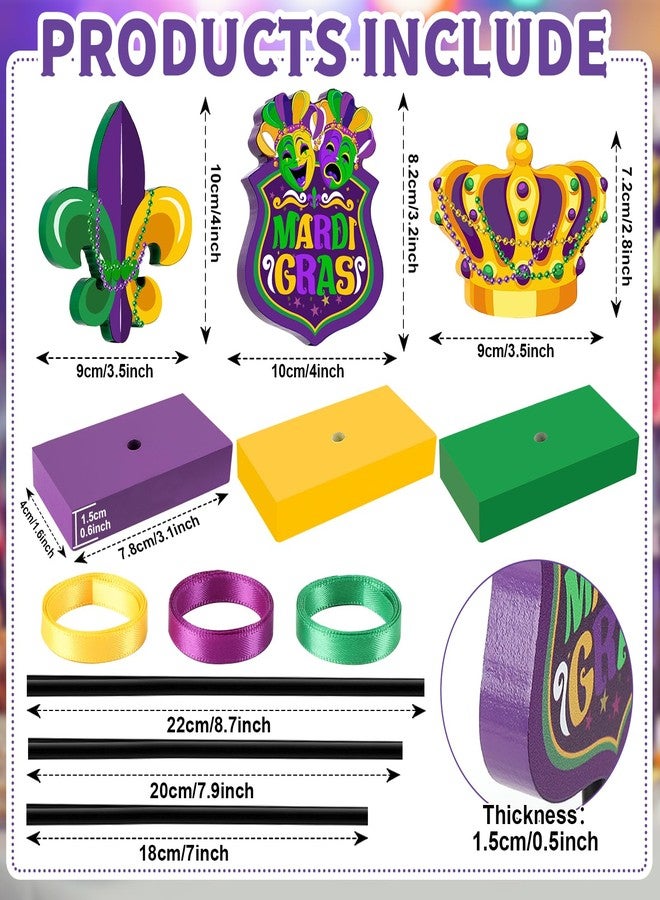 Hedeey 3 Pieces Mardi Gras Table Decorations Wooden Set, Rustic Mardi Gras Tiered Tray Decor for Home Party Room (Colorful) - Image 4