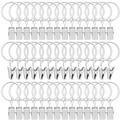 LULARINE 42 Pack Curtain Rings with Clips 1.26" Interior Diameter,Metal Drapery Ring with Clips Compatible with up to 1 inch Drapery Rod,Strong Vintage Decorative Rustproof Drapery Ring with Hooks(White) - Image 1