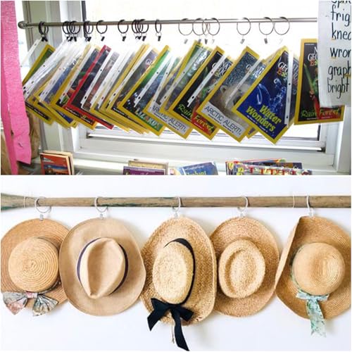 LULARINE 42 Pack Curtain Rings with Clips 1.26" Interior Diameter,Metal Drapery Ring with Clips Compatible with up to 1 inch Drapery Rod,Strong Vintage Decorative Rustproof Drapery Ring with Hooks(White) - Image 5