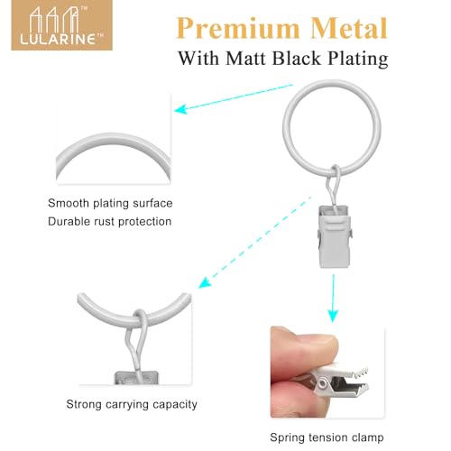 LULARINE 42 Pack Curtain Rings with Clips 1.26" Interior Diameter,Metal Drapery Ring with Clips Compatible with up to 1 inch Drapery Rod,Strong Vintage Decorative Rustproof Drapery Ring with Hooks(White) - Image 3