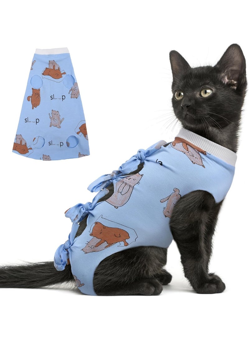 بدلة استرداد القط بعد الجراحة ، Onesie لجرح معتدل / البطن / تلف الجلد / التفكيك ، بدلة جراحية أنثى القط ، M ، أزرق - Image 1