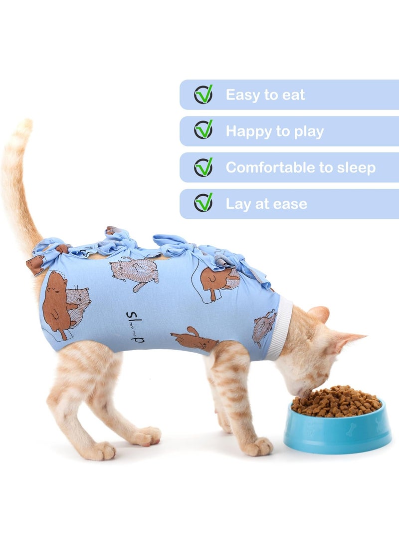 بدلة استرداد القط بعد الجراحة ، Onesie لجرح معتدل / البطن / تلف الجلد / التفكيك ، بدلة جراحية أنثى القط ، M ، أزرق - Image 3