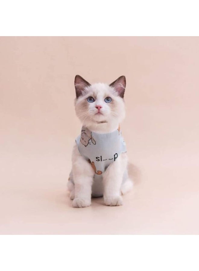 بدلة استرداد القط بعد الجراحة ، Onesie لجرح معتدل / البطن / تلف الجلد / التفكيك ، بدلة جراحية أنثى القط ، M ، أزرق - Image 4