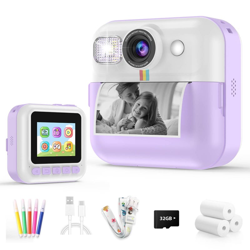Dafotil Kids Instant Print Camera Christmas Birthday Gift for Girls Boys Digital Camera with 32GB Card 1080P Video Portable Purple Toy for Ages 310 - Image 2