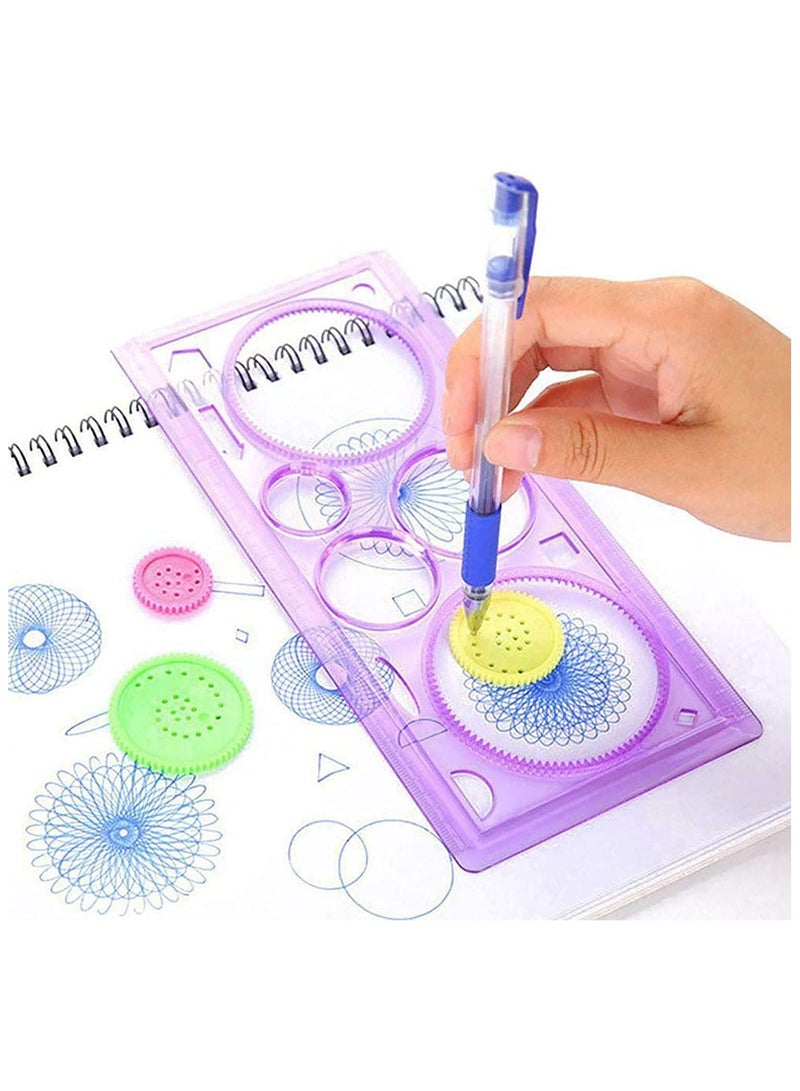 Excefore Magic Variety Flower Ruler SetMulti-Function Diy Magic Puzzle Gear SetSpiral Flower Interlocking Gear Toys for Kids ArtMandala Shape Stencil (4PCS) - Image 2