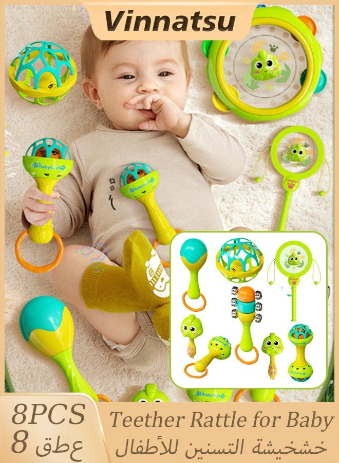 Vinnatsu 8PCS Baby Teethers Teether Rattle for Baby Toddler Toys Silicon Teether for Baby Toys 0-12 Months Baby Rattle Toy Shake Rattle Chewing and gritting toys Sensory Teether Early Development Learning Music Toy - Image 1