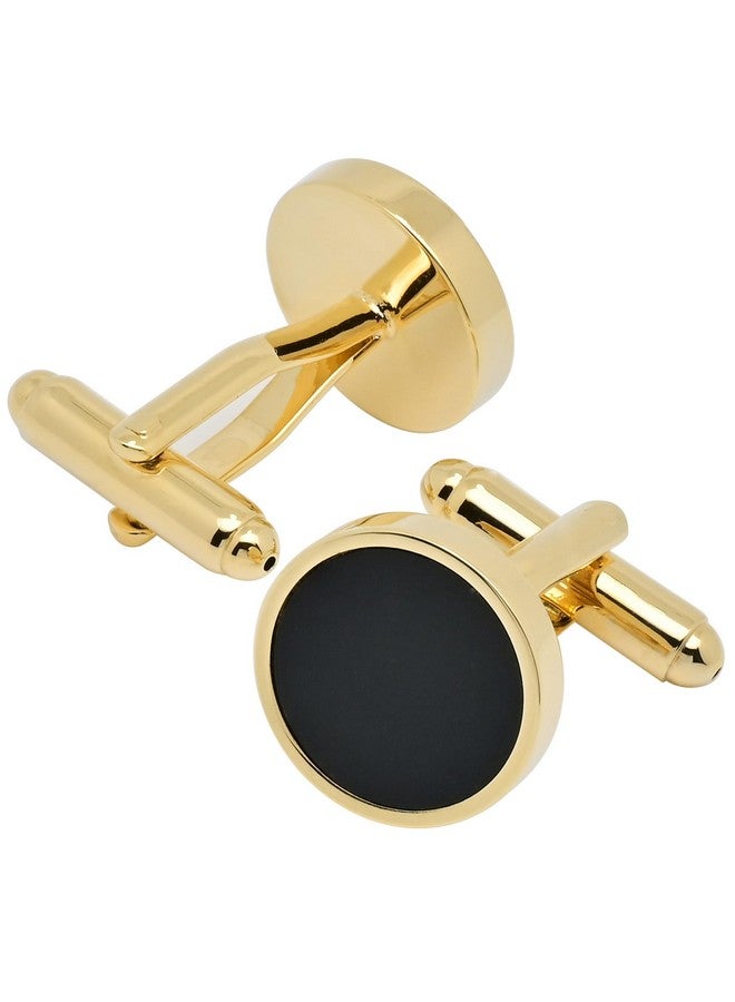 Jonwo 14K Gold Plated Round Mens Cufflinks With Black Agate In Gift Case Classic Round Golden Cufflinks For Men Jewelry For Wedding Party Business Birthday Anniversary Dress - Image 5