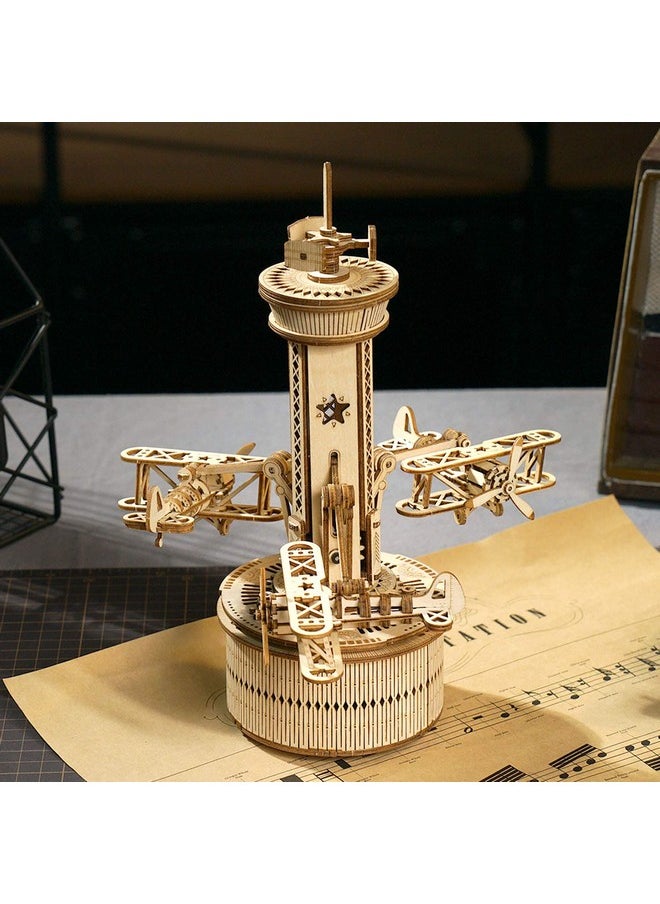 Robotime 3D Wooden Puzzles For Adults Diy Musical Box Model Kit To Build Selfassembly Building Kit Airplanecontrol Tower  - Image 3