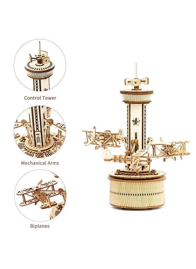Robotime 3D Wooden Puzzles For Adults Diy Musical Box Model Kit To Build Selfassembly Building Kit Airplanecontrol Tower  - Image 4