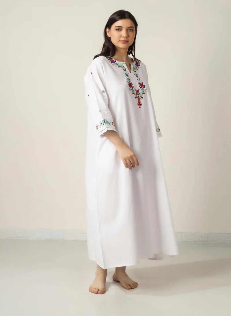 After Dark Sarai, Hand embroidered White Kaftan dress