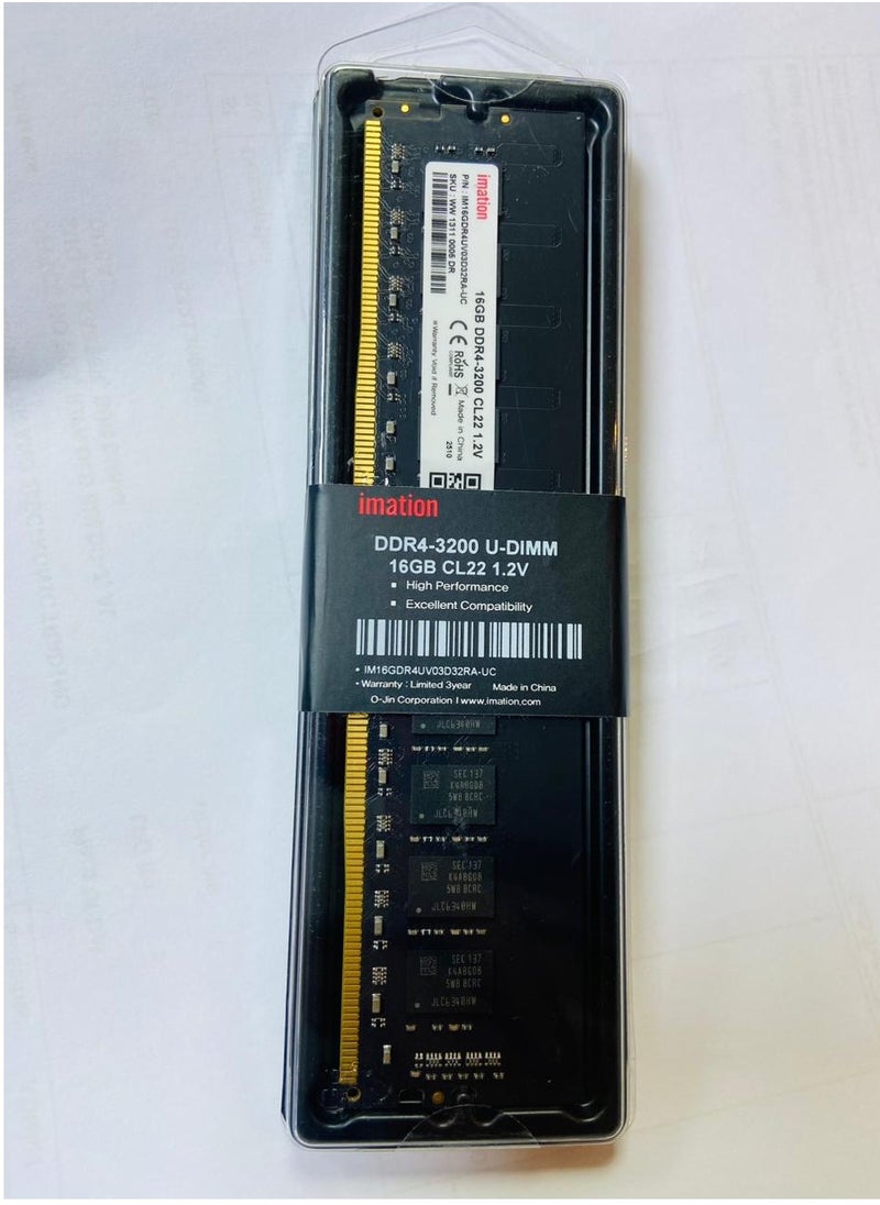 imation Imation 16GB DDR4 3200MHz Desktop RAM – High-Speed UDIMM Memory Module, CL22, 1.2V, Non-ECC – Ideal for PC Performance Upgrade & Multitasking (PC4-25600, 288-Pin, Long DIMM) 
