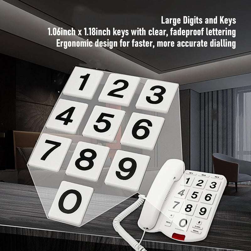 Multi option design CCYLEZ One Touch Speed Dial Landline Phone with Loud Ringer | Corded Large Key Flashing Indicator for Seniors (White) Wide usage compatibility - Image 4