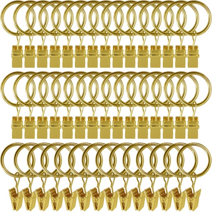 44 PACK CURTAIN RINGS WITH CLIPS CURTAIN CLIP RINGS HOOKS BOW HANGER CLIPS FOR HANGING DRAPERY DRAPES BOWS RING 1 INCH INTERIOR DIAMETER FITS UP TO 58 ROD GOLD