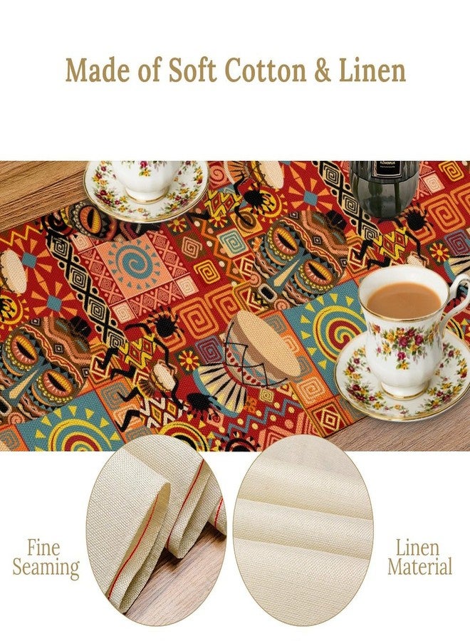 KANEPE Africa Table Runner African Mud Tribal Ritual Masks Dancers Rustic Decor for Indoor Outdoor Party Dinner Festival Farmhouse Holiday Dining Room Home Kitchen Restaurant, 13x36in - Image 4