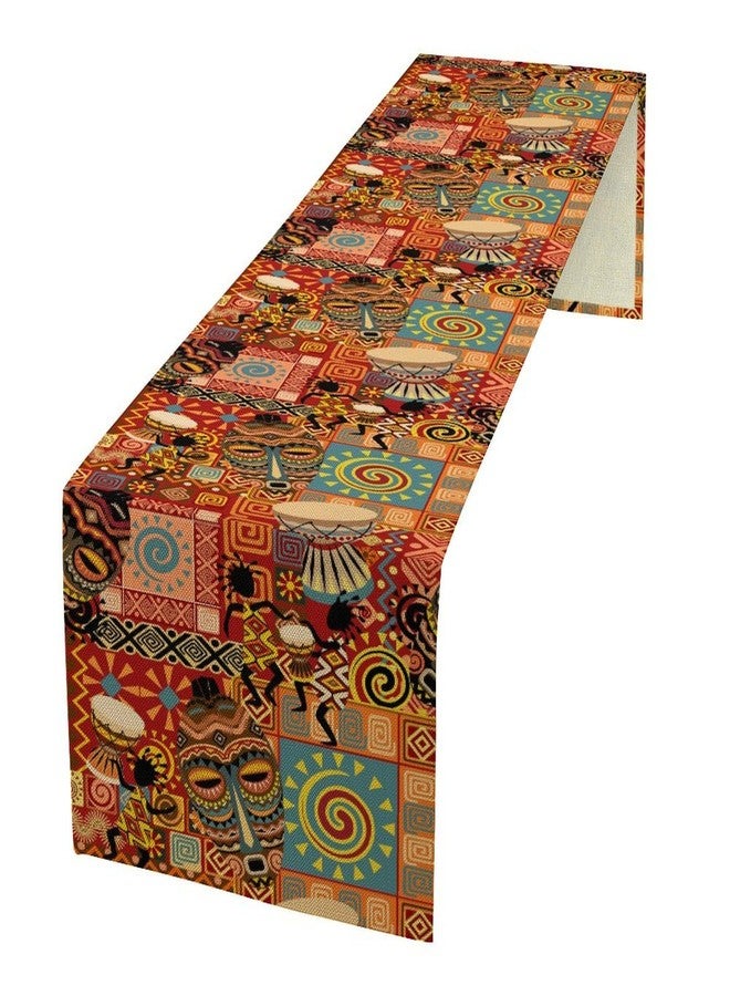 KANEPE Africa Table Runner African Mud Tribal Ritual Masks Dancers Rustic Decor for Indoor Outdoor Party Dinner Festival Farmhouse Holiday Dining Room Home Kitchen Restaurant, 13x36in - Image 1