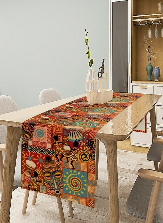 KANEPE Africa Table Runner African Mud Tribal Ritual Masks Dancers Rustic Decor for Indoor Outdoor Party Dinner Festival Farmhouse Holiday Dining Room Home Kitchen Restaurant, 13x36in - Image 3