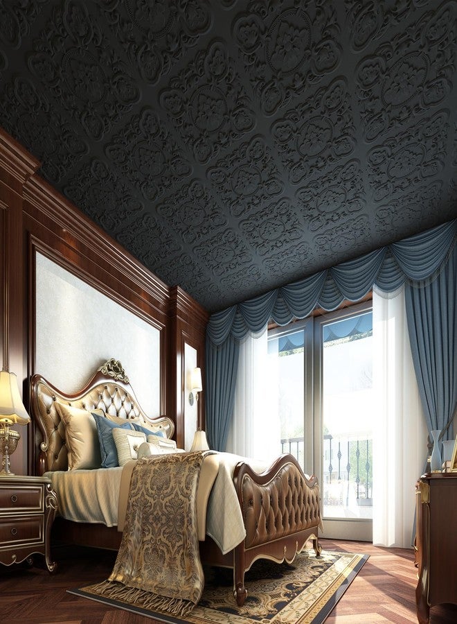 Art3dwallpanels 12 Pack Drop Ceiling Tiles, 24 x 24 Inch High Grade PVC 3D Wall Panels Vintage Flower Pattern for Interior Wall Decor, Fire Rated, Waterproof, Black - Image 4