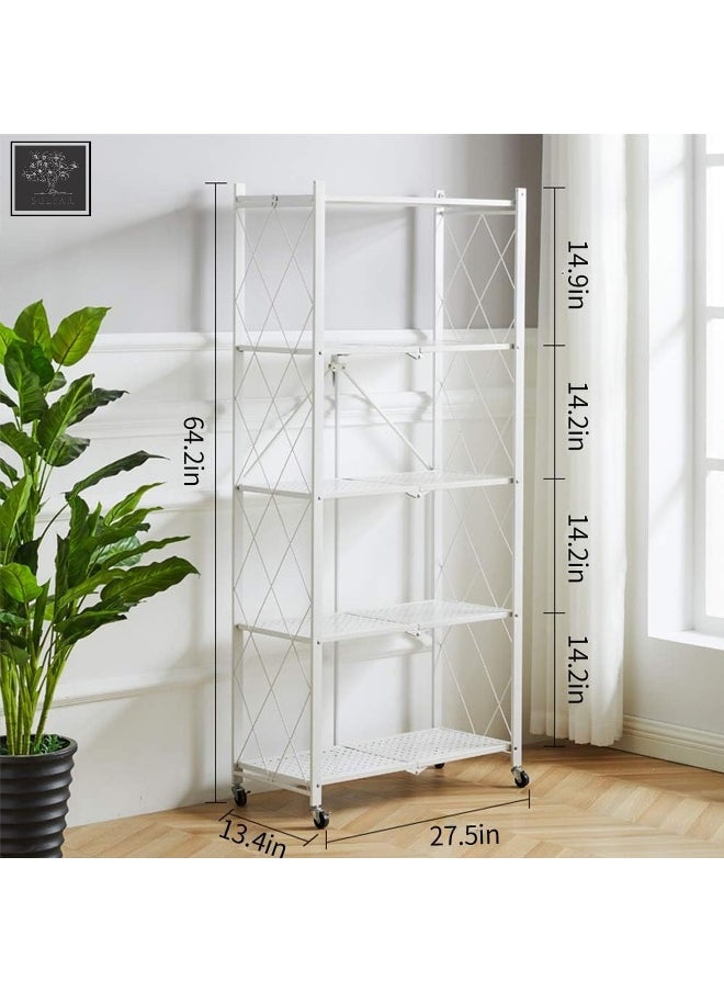 sulfar Sulfar 5 Tier Foldable Storage Shelves with Caster Wheels (White)  - Image 3