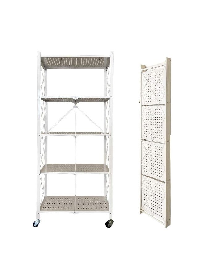 sulfar Sulfar 5 Tier Foldable Storage Shelves with Caster Wheels (White)  - Image 1