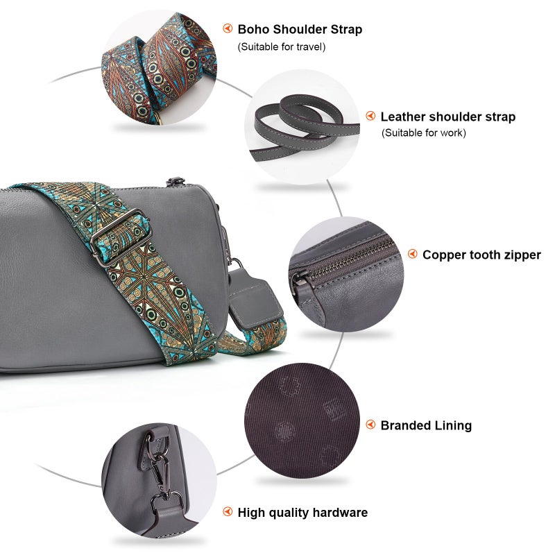 BOYATU Leather Purse Crossbody Bag for Women: Genuine Leather Boho Purses for Women Trendy - Small Shoulder Cross Body Bag (05 Grey) - Image 5