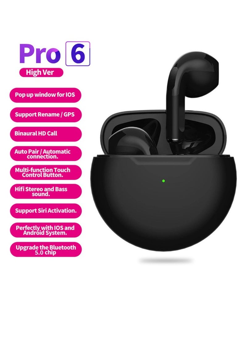 DIGI CORE - Pro 6 TWS True Wireless Headphones Bluetooth Earphone Earbuds Bass Headset Wireless Earbuds In-Ear Earbuds Lightweight Bluetooth 5.0 Headphones With Mic Multimode Headphone (Black) - Image 1