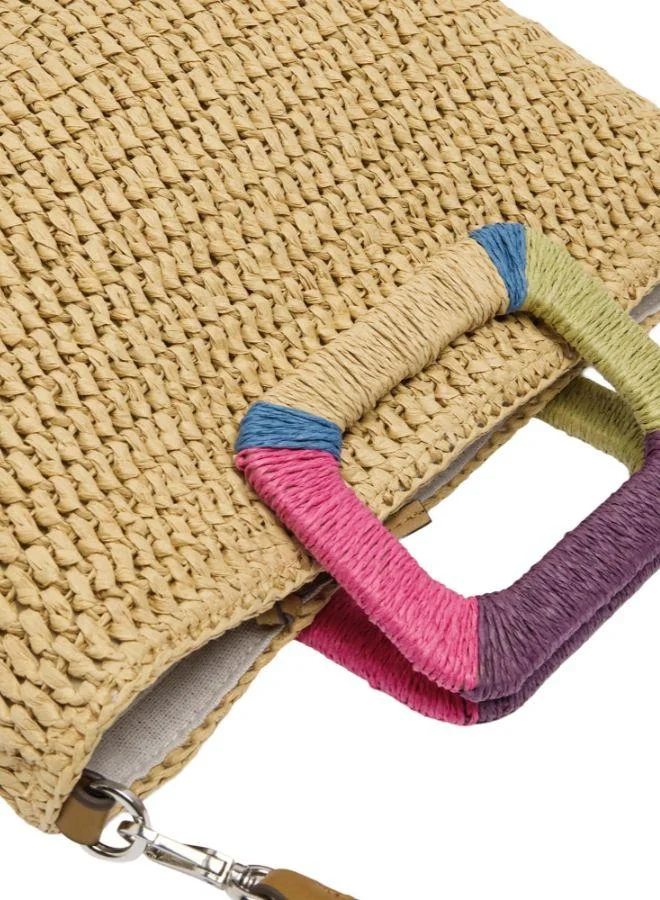 PARFOIS Tote Bag With Straw Effect And Multicolor Handle