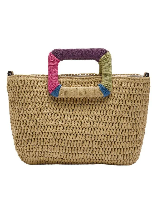 PARFOIS Tote Bag With Straw Effect And Multicolor Handle