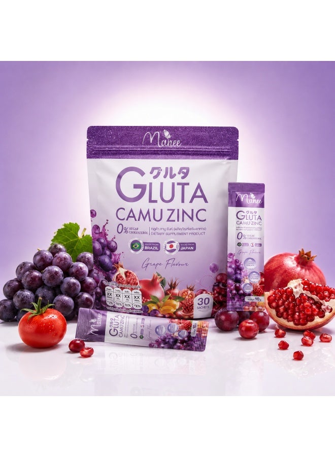 Manee Gluta Camuzinc Grape Powder Drink With Glutathione, Collagen Peptide, Zinc & Fruit Extracts - Image 1