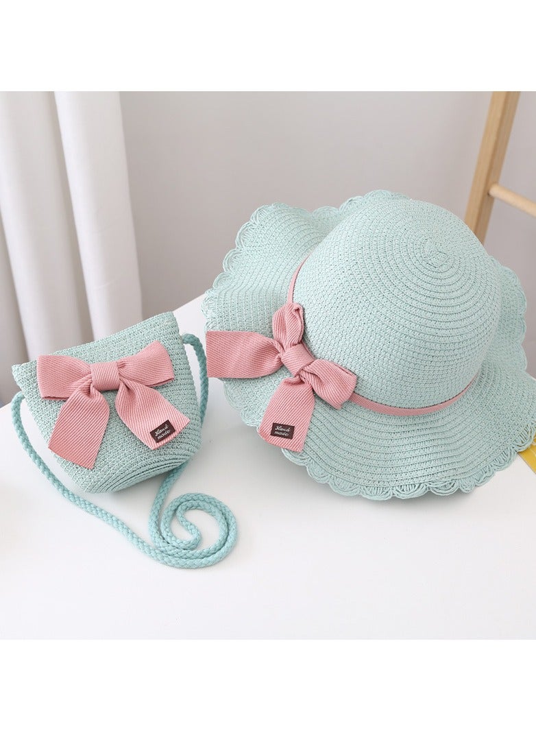 KUYING Summer Children's Sun Protection Hat, Straw Hat Bag set, Large Brim Sun Protection Hat 