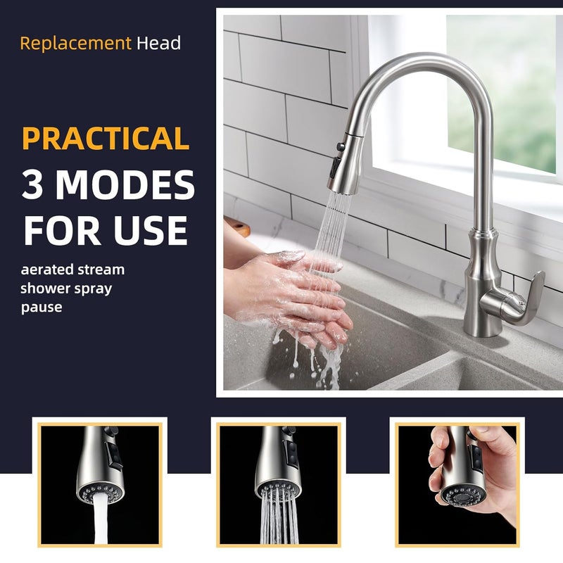 Angle Simple Pull Down Faucet Spray Head Angle Simple Kitchen Sink Faucet Sprayer Head Nozzle Pull Out Hose Sprayer Part Faucet Head Kitchen Tap Sprayer Spout Brushed Nickel - Image 3