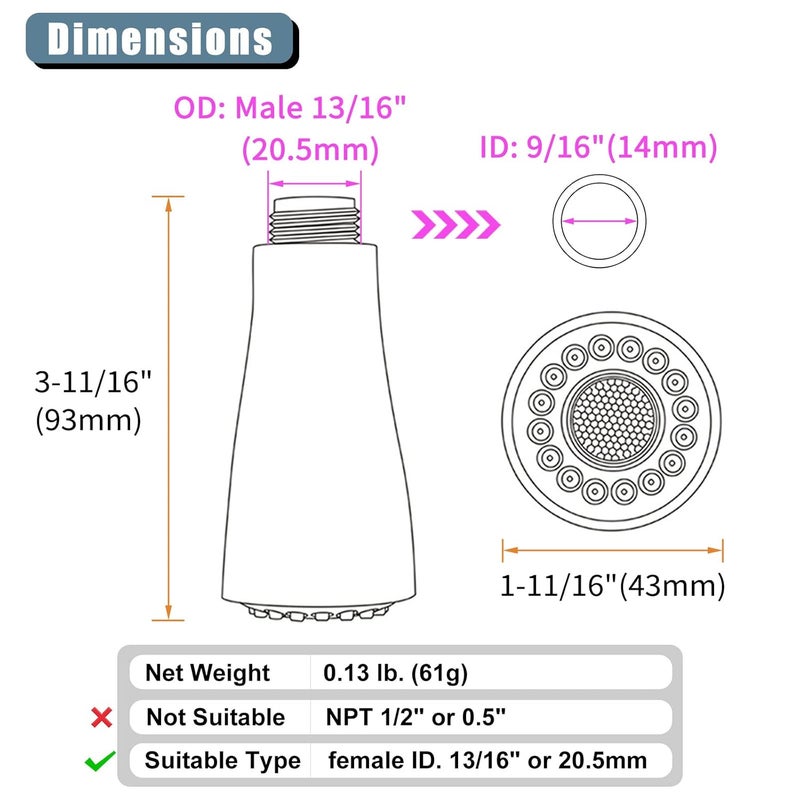 Angle Simple Pull Down Faucet Spray Head Angle Simple Kitchen Sink Faucet Sprayer Head Nozzle Pull Out Hose Sprayer Part Faucet Head Kitchen Tap Sprayer Spout Brushed Nickel - Image 2