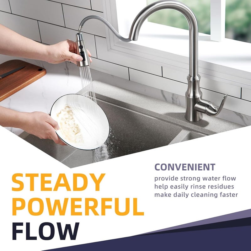 Angle Simple Pull Down Faucet Spray Head Angle Simple Kitchen Sink Faucet Sprayer Head Nozzle Pull Out Hose Sprayer Part Faucet Head Kitchen Tap Sprayer Spout Brushed Nickel - Image 5