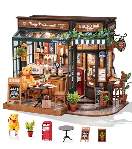 Rolife DIY Miniature House Kit 118 CoffeBar Dollhouse Diorama Model Build Mini House Building Kit with LED Light Hobby Crafts for Adults Gift for Him Her Tipsy Restaurant - Image 1