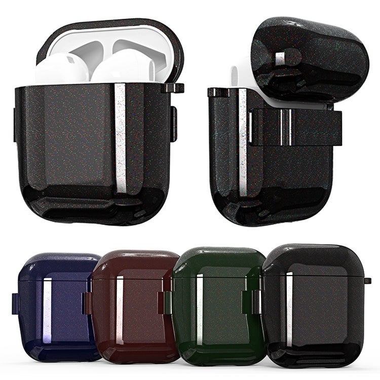 For AirPods 1 / 2 Metal Glitter PC Wireless Earphone Protective Case (Black)