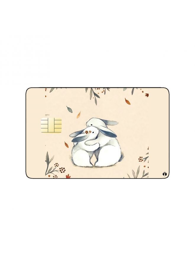 RKN PRINTED BANK CARD STICKER Cute Rabbits Drawing With Roses - Image 1
