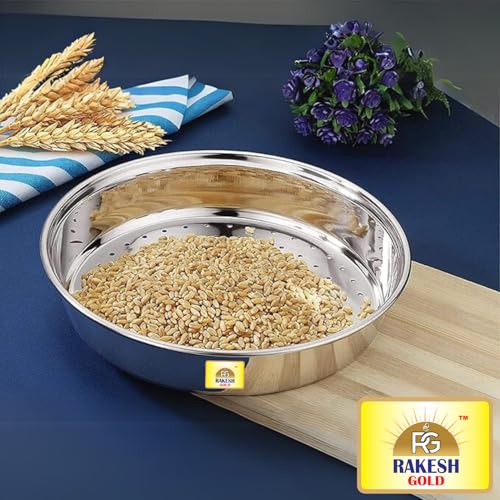 Rakesh Gold Steel-Stainer for Kitchen use – Multi-Use Channi for Kitchen/Steel Chalni with Holes for Wheat | (Stainless Steel) (Hole CHALNI, Regular Size) (Small Size, Hole CHALNI) - Image 4