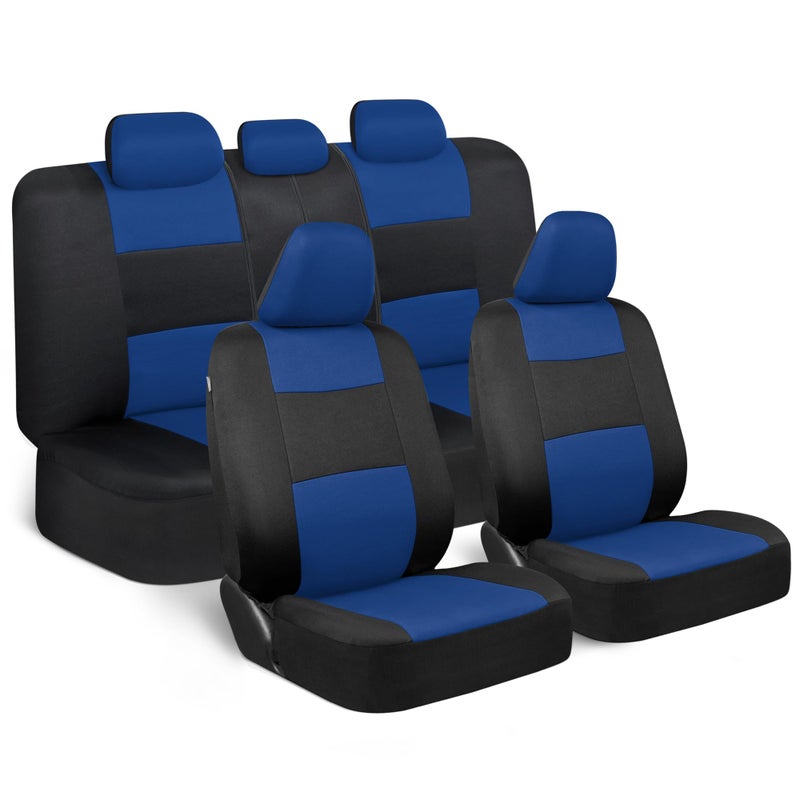 BDK PolyPro Car Seat Covers Full Set in Blue on Black - Front and Rear Split Bench Seat Covers, Easy to Install, Car Accessories for Auto Trucks Van SUV