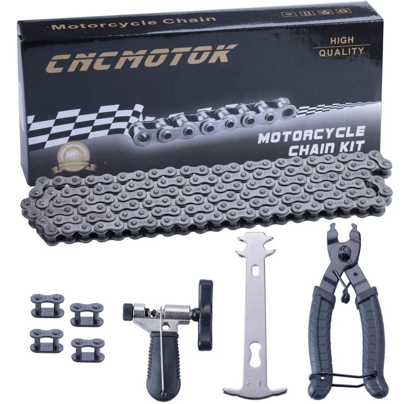 CNCMOTOK 420 Motorcycle Chain 132 Link Chain Breaker for 50cc 70cc 90cc 110cc 125cc Dirt Pit Bike ATV Go Kart Mini Bike Scooter Quad