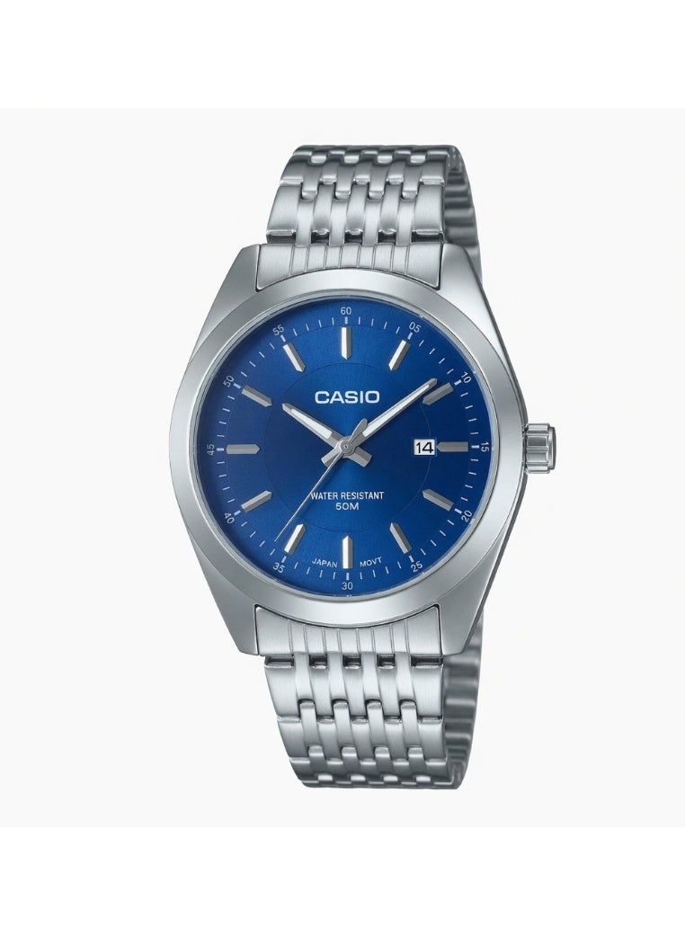 Casio Men's Classic Analog Watch - Blue Dial, Stainless Steel Jubilee Style Band - MTP-1302D-2A