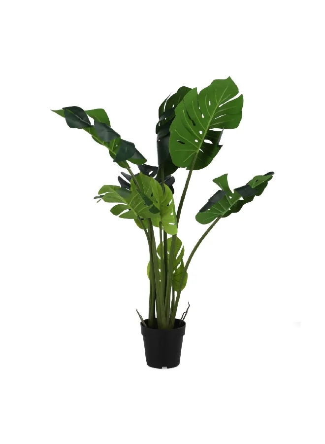 serene 9-Leaves Realistic Looking Plastic Artificial Monstera Plant with Sturdy Pot Green 113cm 19935