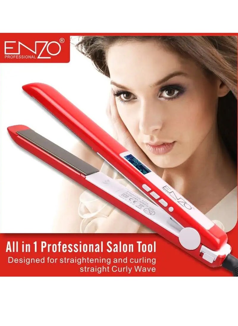 ENZO - Ceramic flat electric hair straightener, En-3854, for women and girls, with an elegant design for easy use at home or at the hairdresser, fast performance for styling fine and curly hair. - Image 1