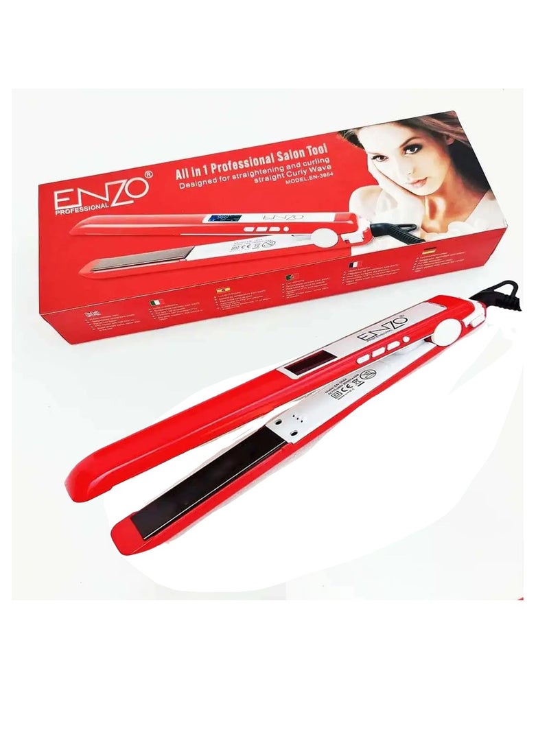 ENZO - Ceramic flat electric hair straightener, En-3854, for women and girls, with an elegant design for easy use at home or at the hairdresser, fast performance for styling fine and curly hair. - Image 1