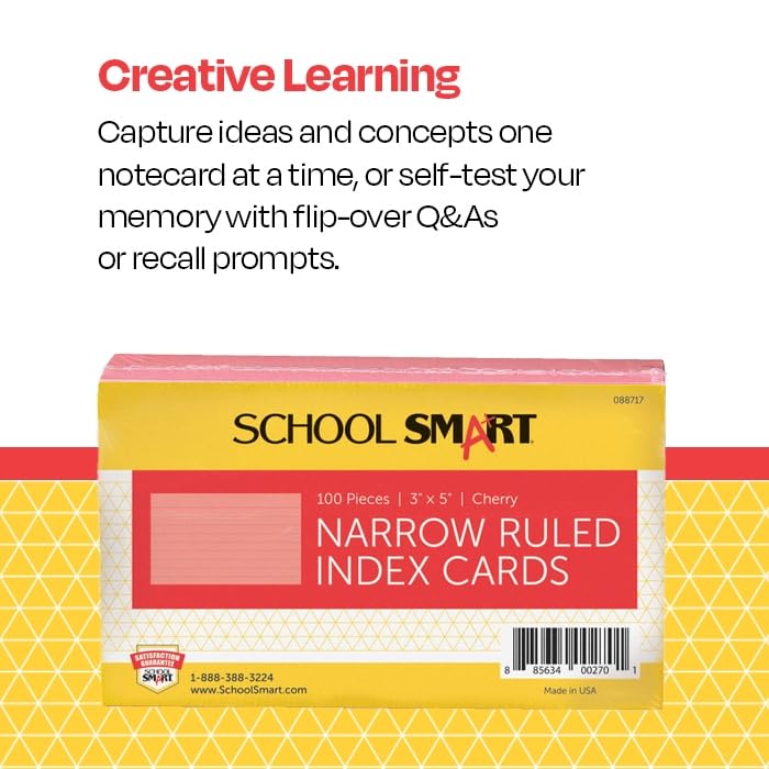 School Smart بطاقات فهرسة ثقيلة الوزن - 3 × 5 بوصات - عبوة من 100 - كرز - 088717 - Image 4