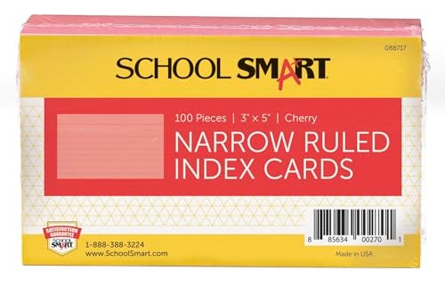 School Smart بطاقات فهرسة ثقيلة الوزن - 3 × 5 بوصات - عبوة من 100 - كرز - 088717 - Image 1