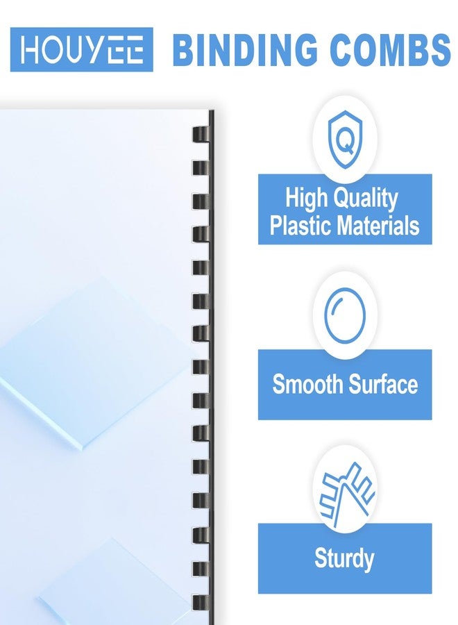 HOUYEE 200 Pack 3/8 Inch Plastic Binding Comb 19 Ring, 60 Sheet Capacity, Letter Size Black Comb Binding Spines - Image 3